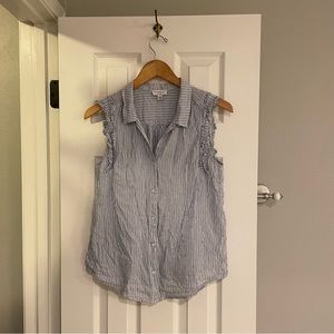 Current Air Blue White Striped Sleeveless Ruffle Top Small